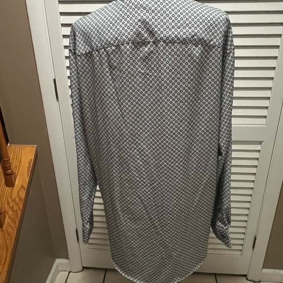 Alfani Button Down Slim Fit Shirt, 16-16 1/2, 32-33, white with black geometric - Picture 3 of 13